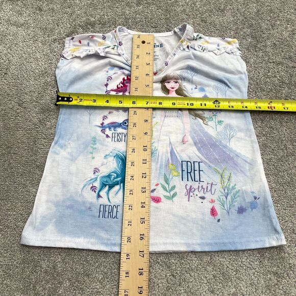 Disney Frozen II Graphic T-Shirt Kids Girls Small Blue Tie-Dye Ruffles Casual - Picture 7 of 8